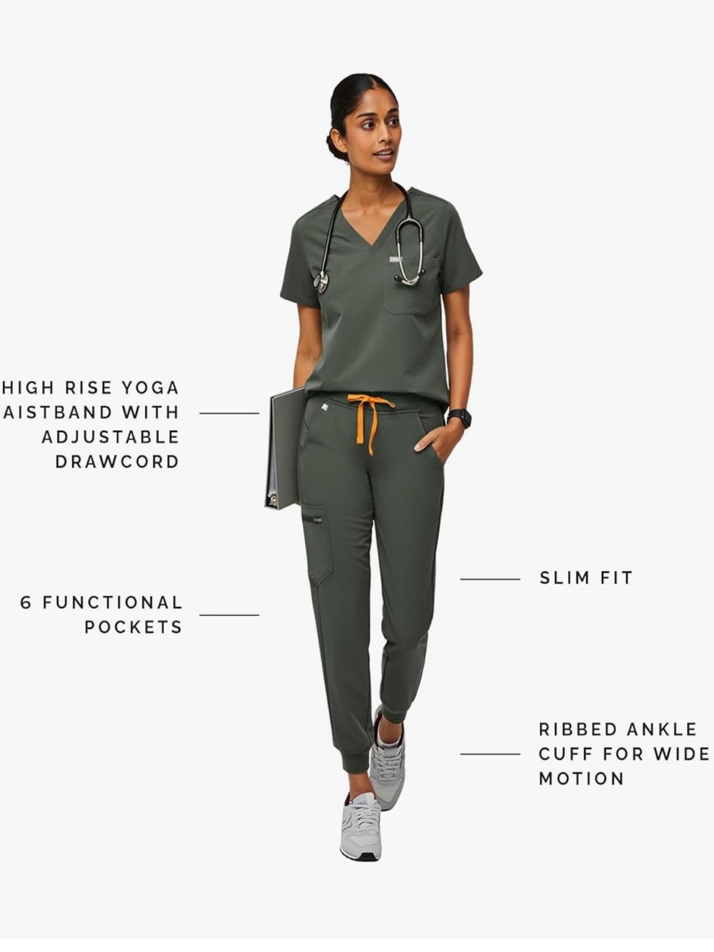 NWT Figs Olive Green Slim-Fit Jogger Scrub Pants with Contrast Drawcord